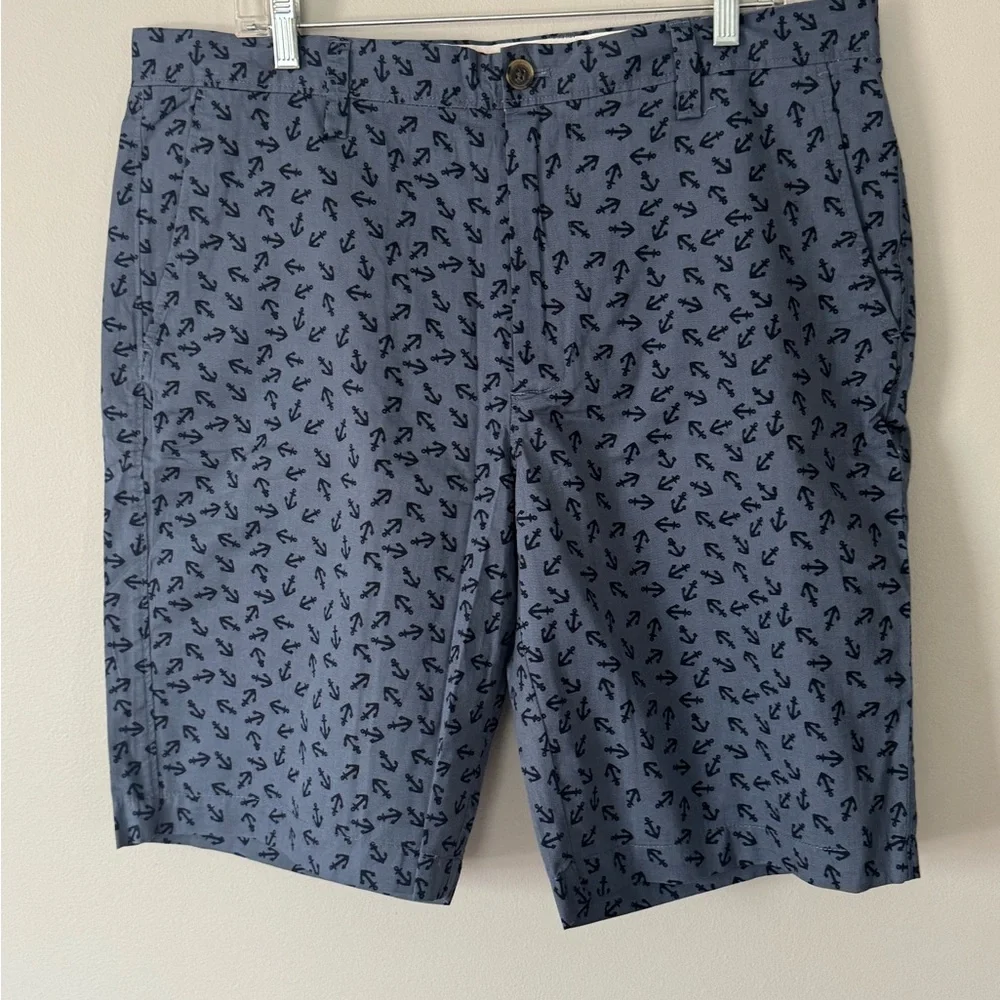 NEW Men's J.Crew Rivington Flat Front Cotton Shorts-Size 36 Blue with Anchors